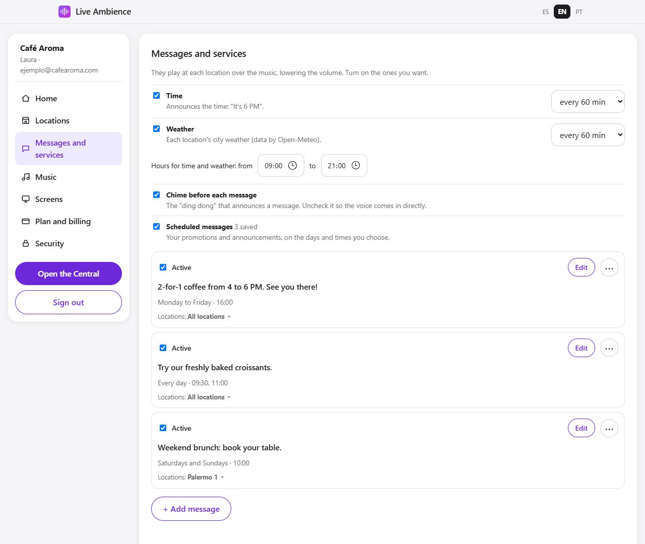 Messages and services